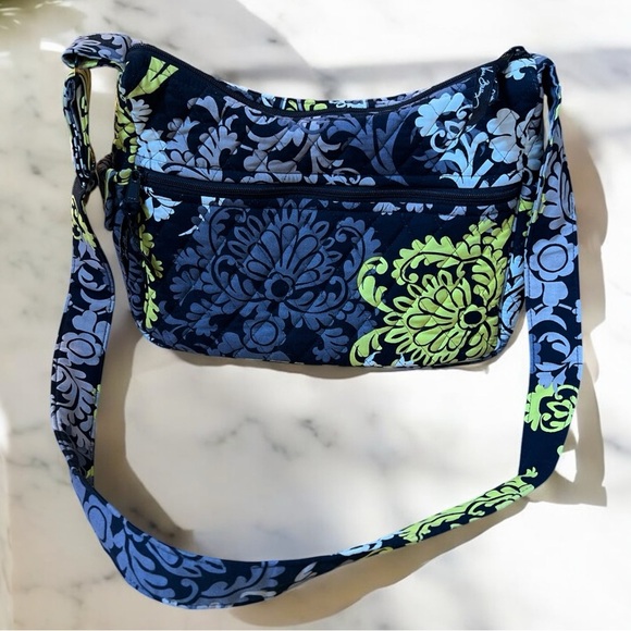 Vera Bradley Hipster Crossbody Bag Blue Green Baroque Floral Adjustable Strap - Picture 1 of 10